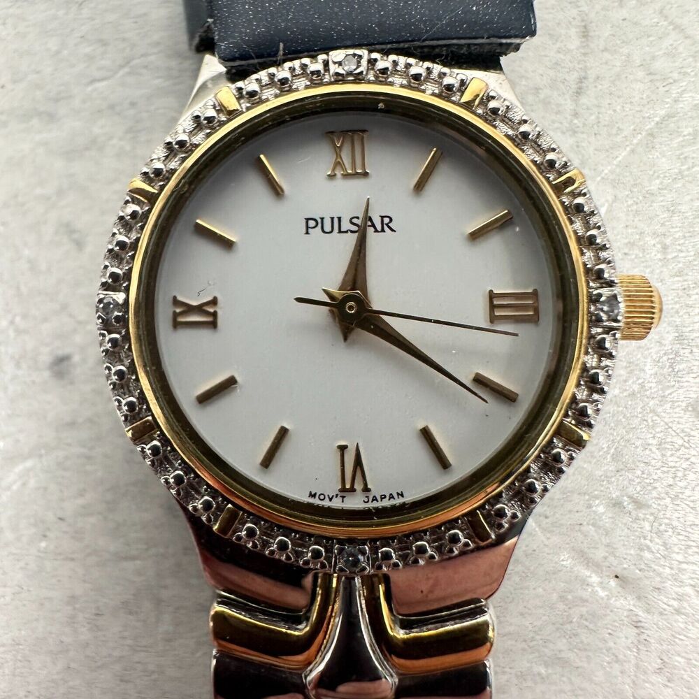 Pulsar Watch Womens 22mm Diamond Bezel White Dial Two Tone Elegant New Battery - Picture 4 of 12